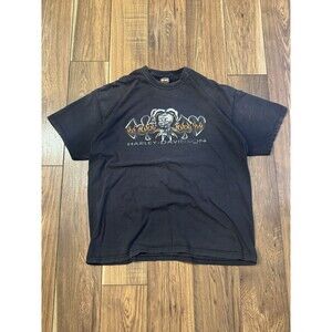 VTG Y2K Harley-Davidson Faded Black XXL Graphic T-Shirt Jester Flames USA Made